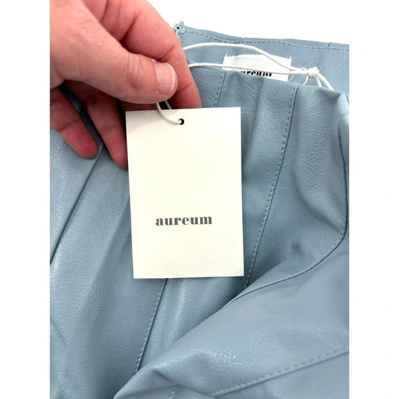Aureum Sky Blue Vegan Leather Pleated Skirt‎ Size Small - Picture 8 of 11